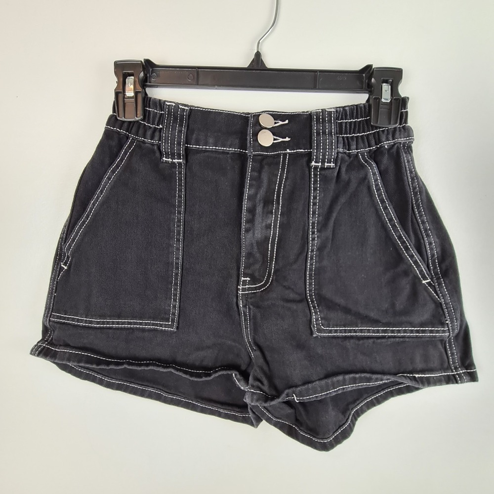 ANWND‎ Women's Black Skate Cargo Stretch Elastic Waist Shorts Small Mini Y2K